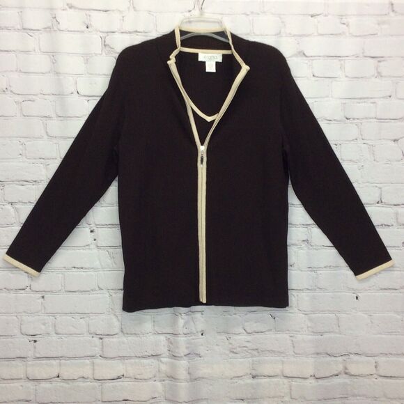 Elana By Tanner Women’s Silk Blend Sweater Set Sz 0/1 Full Zip Cardigan 0 Tank 1 - Picture 1 of 12